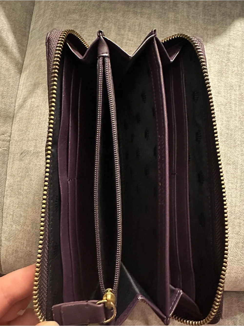 Juicy Couture Quilted Plum Zip-Around Wallet with Gold Hardware